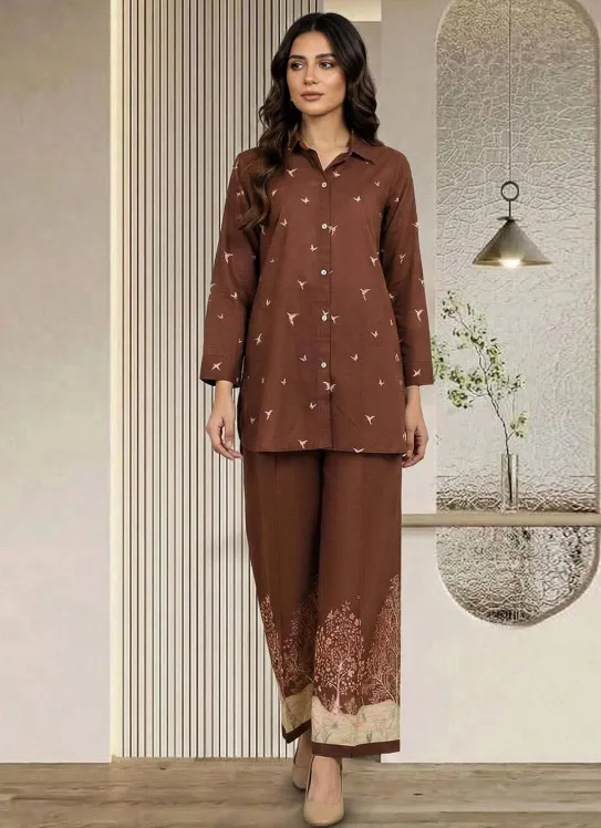 Stylish Brown Co-Ord Set with Printed Motifs
