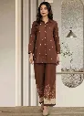 Stylish Brown Co-Ord Set with Printed Motifs