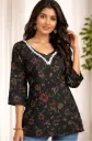 Elegant Red & Black Kurti with Black Floral Print
