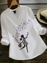 Women’s White Butterfly Print Blouse – Stylish Casual Top