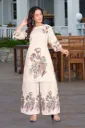 Women’s Cream Floral Embroidered Kurta Set with Pants