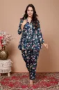 Women’s Dark Blue Floral Tunic Set with Pants