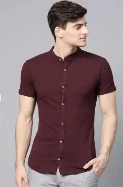 Men’s Mandarin Collar Casual Shirt – Short Sleeve, Slim Fit