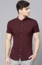 Men’s Mandarin Collar Casual Shirt – Short Sleeve, Slim Fit